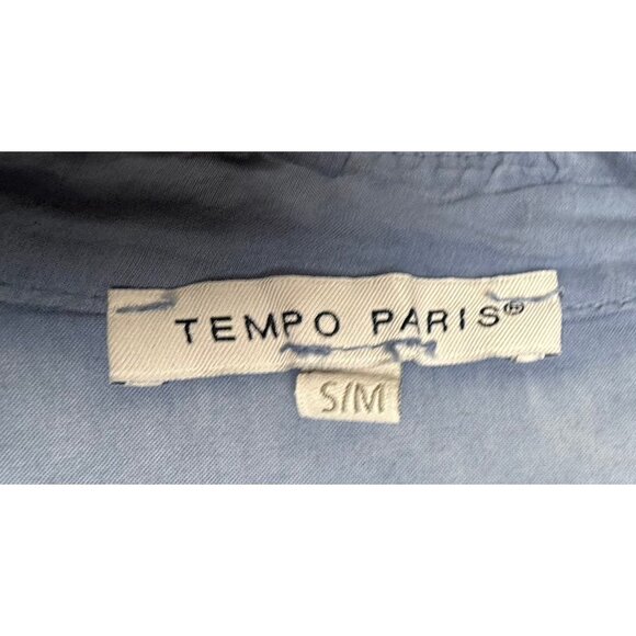 Tempo Paris Blue Embroidered Button-Front Tunic Top Women’s Small Boho Chic - Picture 4 of 5
